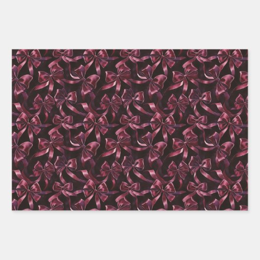 Burgundy Red Bows Gold Ribbons Christmas Inpakpapier Vel (Voorkant 2)