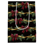 Burgundy Red Bows Gold Ribbons Christmas Medium Cadeauzakje (Achterkant)