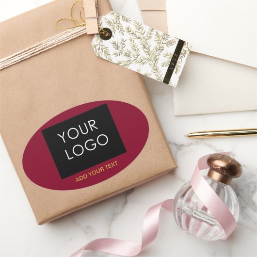 Burgundy Red  Business Voeg je Logo toe Ovale Sticker (Geschenken)