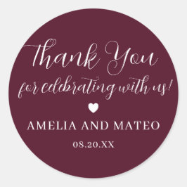 Burgundy Red Calligraphy Weddenschap Hartelijk dan Ronde Sticker