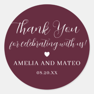 Burgundy Red Calligraphy Weddenschap Hartelijk dan Ronde Sticker