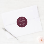 Burgundy Red Calligraphy Wedding Envelope Seal Ronde Sticker (Envelop)
