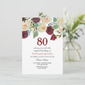 Burgundy Red Champagne White roses 80ste verjaarda Kaart (Staand voorkant)