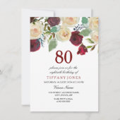 Burgundy Red Champagne White roses 80ste verjaarda Kaart (Voorkant)