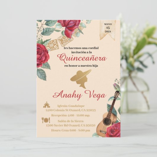 Burgundy Red Charra Uitnodiging, Rustic Charro, RE Kaart (Staand voorkant)