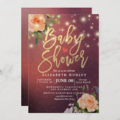 Burgundy Red Chic Floral String Lights Baby shower Kaart (Voorkant / Achterkant)