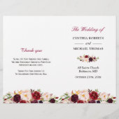 Burgundy Red Chic Floral vouded Wedding Programme (Voorkant)