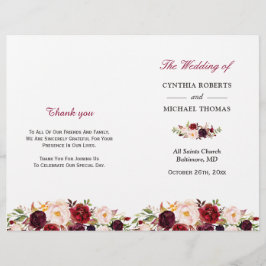 Burgundy Red Chic Floral vouded Wedding Programme