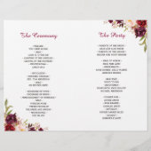 Burgundy Red Chic Floral vouded Wedding Programme (Achterkant)