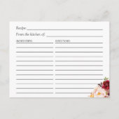 Burgundy Red Chic Floral Vrijgezellenfeest Recipe Briefkaart (Achterkant)