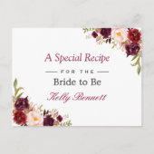 Burgundy Red Chic Floral Vrijgezellenfeest Recipe Briefkaart (Voorkant)