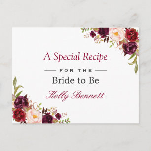 Burgundy Red Chic Floral Vrijgezellenfeest Recipe Briefkaart