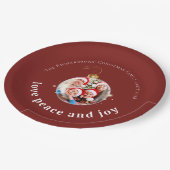 Burgundy Red Christmas Family Photo Love Peace Joy Papieren Bordje (Gekanteld)