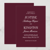 Burgundy Red Classic Script Wedding Invitation  Kaart (Voorkant / Achterkant)