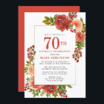 Burgundy Red Coral Pink Rose 70th Birthday Kaart<br><div class="desc">Soft burgundy red roses voegen zich samen met koraalroze rozen tot creëer een elegante herfst op uitnodiging van de Birthday Party. De warme kleuren in de herfst zien er mooi uit in rode bessen, rode bloemen en diepe groene bladeren. De achterkant van de uitnodiging is een felle Bourgogne met een...</div>
