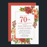 Burgundy Red Coral Pink Rose 70th Birthday Kaart<br><div class="desc">Soft burgundy red roses voegen zich samen met koraalroze rozen tot creëer een elegante herfst op uitnodiging van de Birthday Party. De warme kleuren in de herfst zien er mooi uit in rode bessen, rode bloemen en diepe groene bladeren. De achterkant van de uitnodiging is een felle Bourgogne met een...</div>