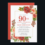Burgundy Red Coral Pink Rose 90th Birthday Kaart<br><div class="desc">Soft burgundy red roses voegen zich samen met koraalroze rozen tot creëer een elegante herfst op uitnodiging van de Birthday Party. De warme kleuren in de herfst zien er mooi uit in rode bessen, rode bloemen en diepe groene bladeren. De achterkant van de uitnodiging is een felle Bourgogne met een...</div>