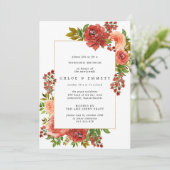 Burgundy Red Coral Pink Rose Post-Wedding Brunch Kaart (Staand voorkant)