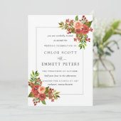 Burgundy Red Coral Pink Rose Wedding Kaart (Staand voorkant)