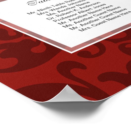 Burgundy Red Damask 12 Wedding Table Seating Chart Poster (Hoek)