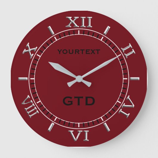 Burgundy Red Decor Dial personaliseert dit gemakke Grote Klok (Voorkant)