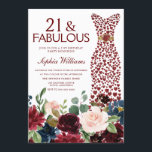 Burgundy Red Dress 21st Birthday Party Kaart<br><div class="desc">Burgundy Red Dress 21st Birthday Party Invitation with burgundy blush waterverf bloemen Zie passend collectie in Niche en Nest Store Veel bedankt</div>