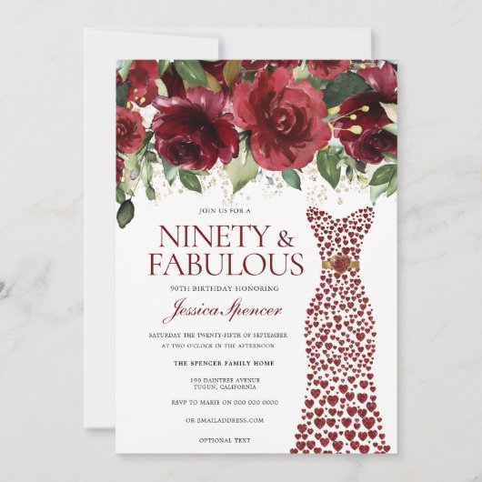 Burgundy Red Dress 90 & Fabulous 90th Birthday Kaart (Voorkant)