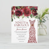 Burgundy Red Dress 90 & Fabulous 90th Birthday Kaart (Staand voorkant)