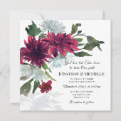 Burgundy Red Dusty Blue Floral Christelijk bruilof Kaart (Voorkant)
