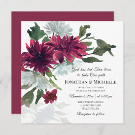 Burgundy Red Dusty Blue Floral Christelijk bruilof Kaart