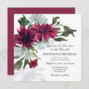 Burgundy Red Dusty Blue Floral Christelijk bruilof Kaart