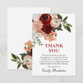 Burgundy Red Dusty Terracotta Floral Funeral Bedankkaart (Voorkant / Achterkant)