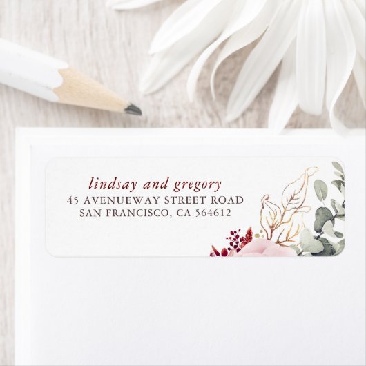 Burgundy Red Earthy Shades Floral Elegant Etiket (Insitu)