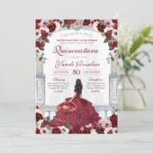 Burgundy Red Elegant Charro Princess Quinceanera Kaart (Staand voorkant)