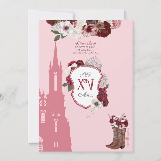 Burgundy Red Elegant Charro Princess Quinceanera Kaart (Achterkant)