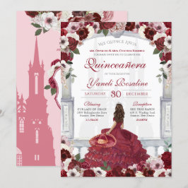 Burgundy Red Elegant Charro Princess Quinceanera Kaart