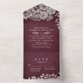 Burgundy red elegant  lace bruiloft all in one uitnodiging (Binnen)