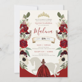 Burgundy Red Elegant Waterverf Charro Quinceañera Kaart