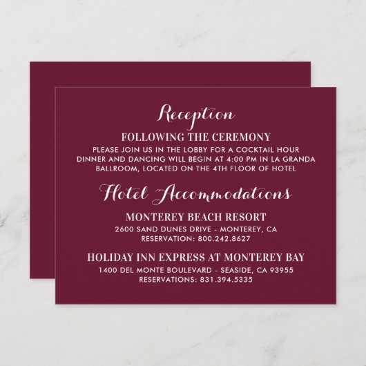 Burgundy Red Elegant Weddenschap Information Informatiekaartje (Voorkant / Achterkant)