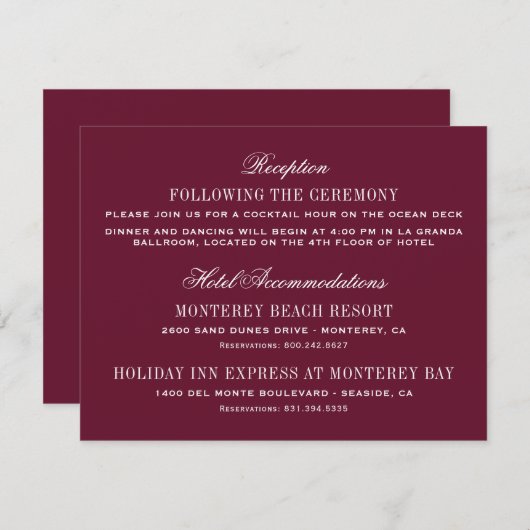 Burgundy Red Elegant Weddenschap Information Informatiekaartje (Voorkant / Achterkant)
