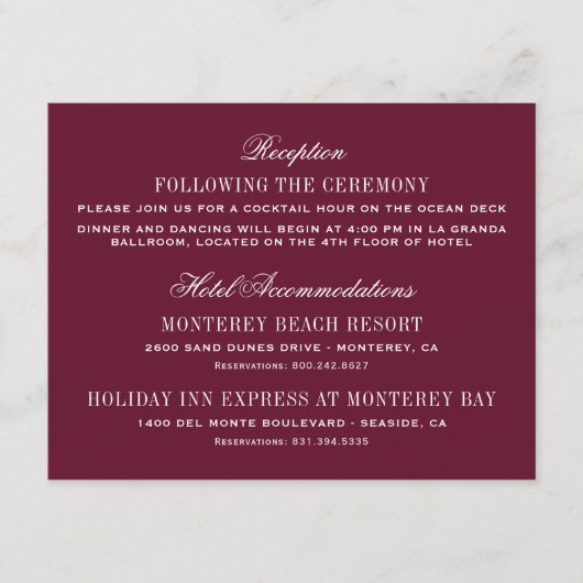 Burgundy Red Elegant Weddenschap Information Informatiekaartje (Voorkant)