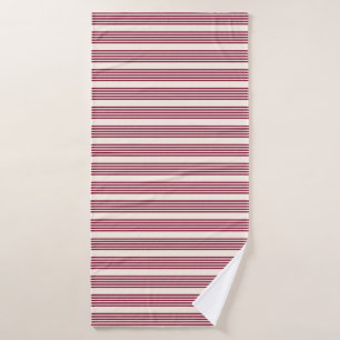 Burgundy Red en beige vijf strips Badhanddoek