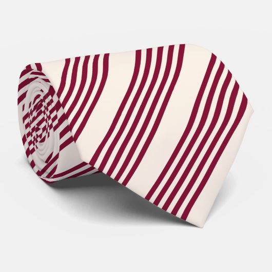 Burgundy Red en beige vijf strips Stropdas (Opgerold)