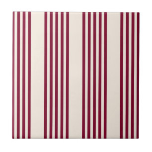 Burgundy Red en beige vijf strips Tegeltje