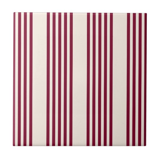 Burgundy Red en beige vijf strips Tegeltje (Voorkant)