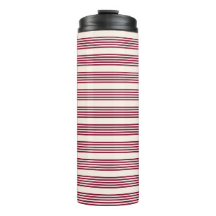 Burgundy Red en beige vijf strips Thermosbeker