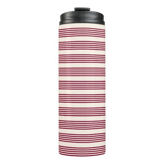 Burgundy Red en beige vijf strips Thermosbeker (Voorkant)