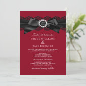 Burgundy Red en Black Pearl Bow Wedding Invite Kaart (Staand voorkant)