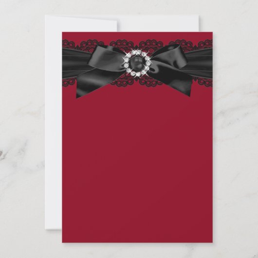 Burgundy Red en Black Pearl Bow Wedding Invite Kaart (Achterkant)