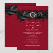 Burgundy Red en Black Pearl Bow Wedding Invite Kaart (Voorkant / Achterkant)
